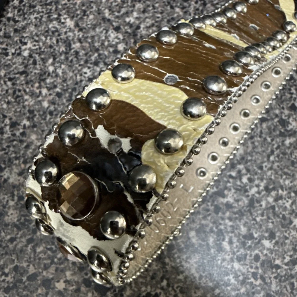 Blazin Roxx Belt Western Rhinestone Studded Leather Large Cowgirl Brown Tan READ